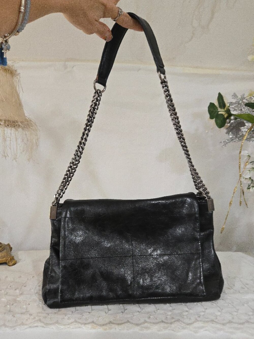 ⛓️ Black Zara Rock Biker Grunge Style Flap Shoulder Bag with Chain Strap